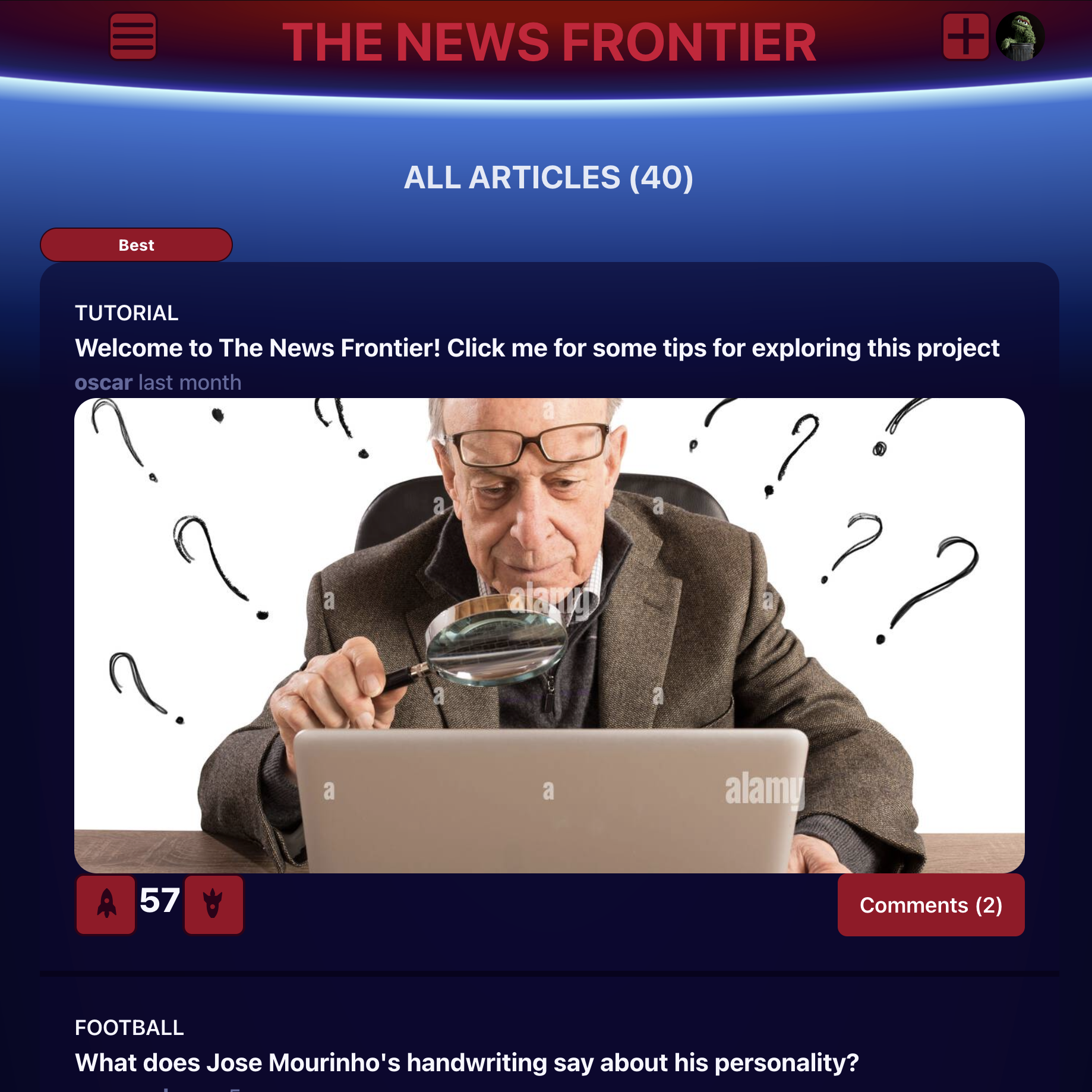 Screenshot of The News Frontier project